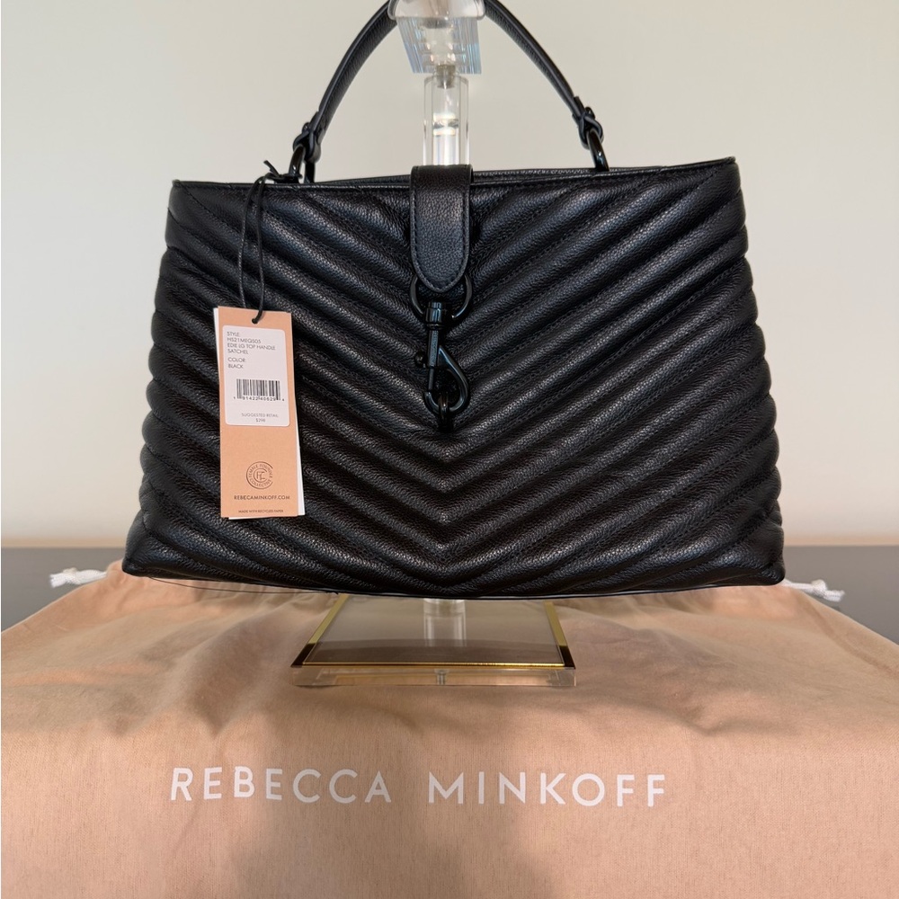 Rebecca Minkoff Eddie Large Black Quilted Top Handle Satchel